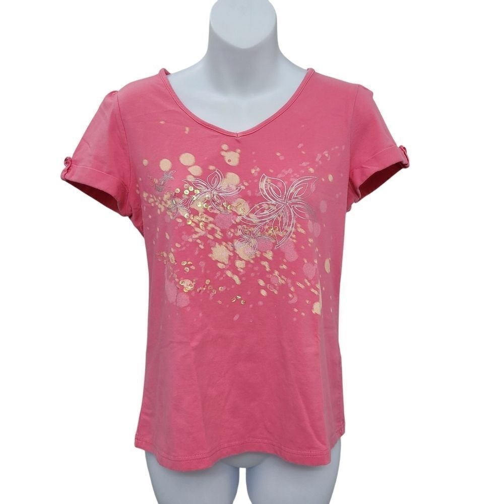 2/$20 Y2K Pink With Silver Flower Top Blouse 95% Cotton Size: M